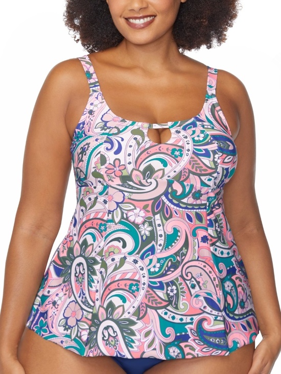 Raisins Curve Other - Raisins Curve Trendy Plus Size Shoreline Keyhole Tankini Top - Multi